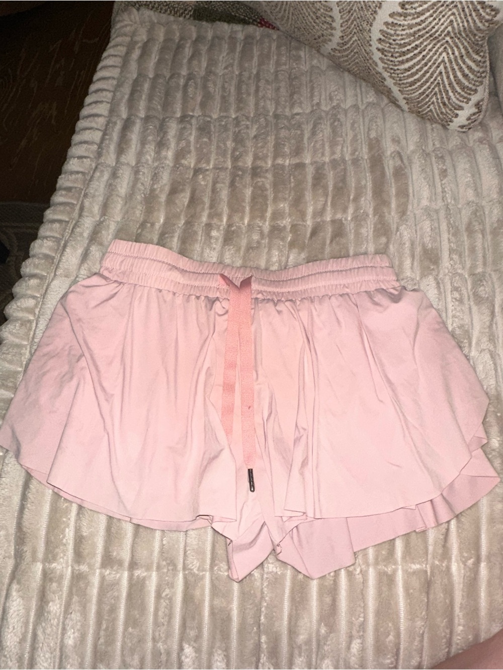 Light Pink Layered Athletic Pull-On Shorts with Drawstring